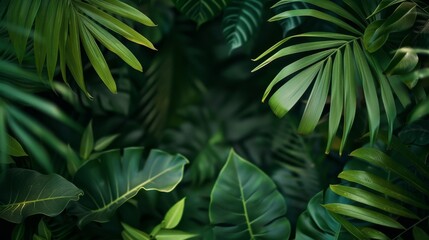 Fototapeta premium Verdant paradise tropical leaves form lush background, rainforest frame, Ai Generated