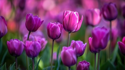 Fototapeta premium Capturing the Essence of Spring in a Close-Up of Vibrant Purple Tulips
