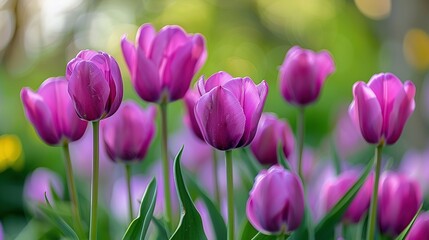 Capturing the Essence of Spring in a Close-Up of Vibrant Purple Tulips