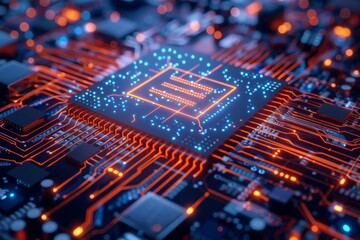 CPU processor microchip circuit board illustration created with generative ai