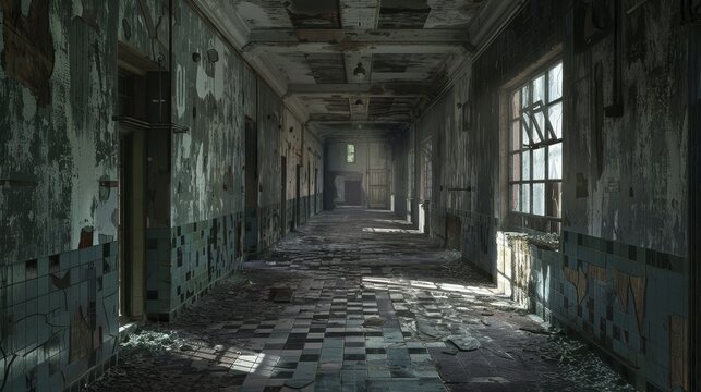 Capture the vastness of an abandoned mental asylum