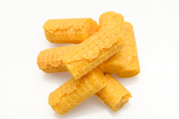 A bunch of sweet waffles. Sweet dessert. Crispy breakfast snack.