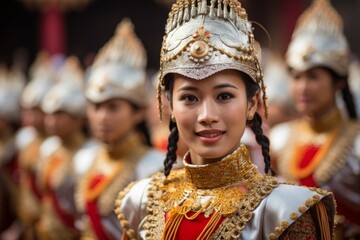 Smiling woman in traditional asian costume