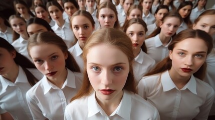 Obraz premium group of young women in white shirts