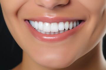 Obraz premium close-up of a woman's smiling face with perfect white teeth
