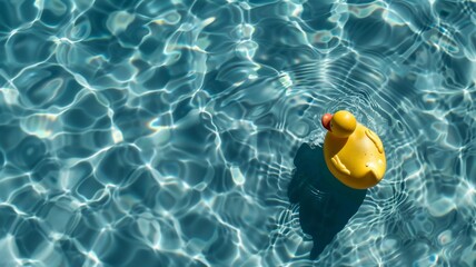 Top view of shadow on pool water surface with a rubber ducky floating in the water. Beautiful abstract background concept banner.