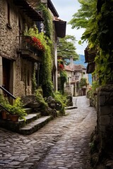 Fototapeta na wymiar Charming cobblestone alley in a historic european village