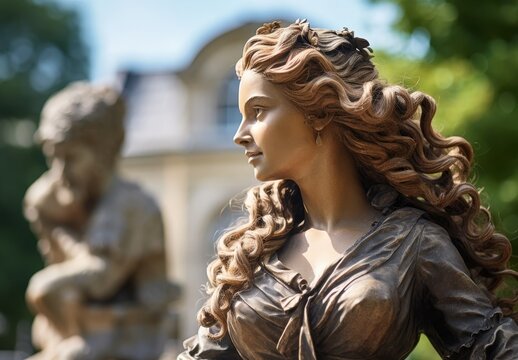 Elegant statue of a woman with curly hair