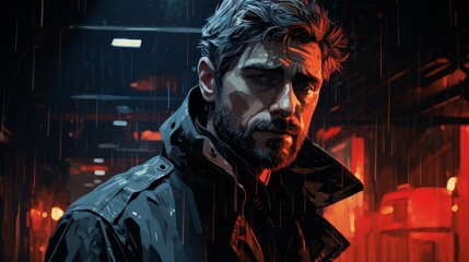Intense Cyberpunk Portrait in the Rain