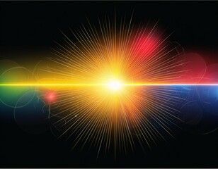Lens flare effect on black background. Abstract Sun burst, sunflare for screen mode using. Sunflares nature abstract rainbow colourful backdrop, blinking sun burst, lens flare optical rays.