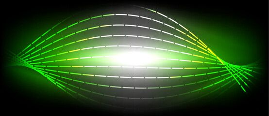 a green and yellow glowing object on a black background . High quality