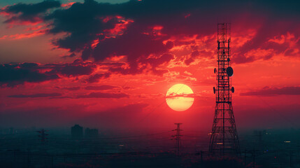 Naklejka premium Antenna transmission communication tower vector background concept.