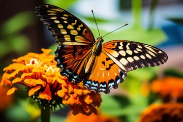 Fototapeta premium Vibrant butterfly on orange flower