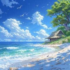 Tropical Beach Background Illustration