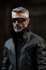 Mysterious man in dark outfit and sunglasses