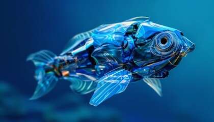 An aquatic robotic fish glides through imaginary water