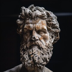 Weathered stone bust of an ancient greek philosopher
