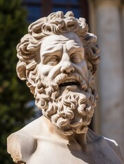 Naklejka premium Detailed stone sculpture of a bearded man