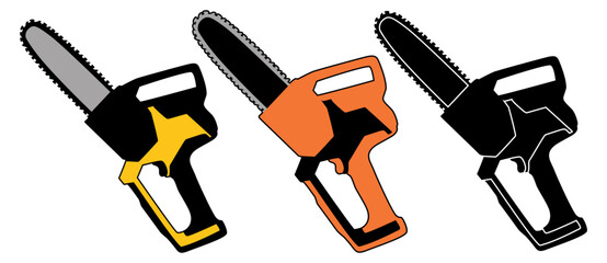 set illustration of a modern handled chainsaw icon logo vector design