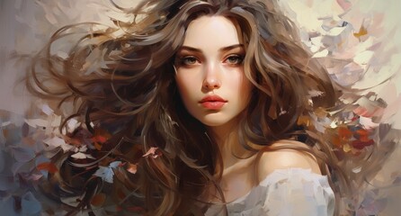 Fototapeta premium Stunning woman with flowing hair in the wind