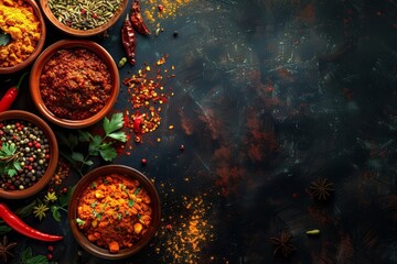 Discover the spicy and savory flavors of Indian street food, with solid background and copy space on center for advertise