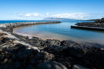 Empty boat launch at Wailea-Makena, Maui, peaceful sunny day on the pacific ocean
