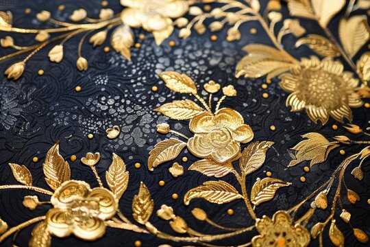 Gold vintage greeting card on a black background exudes luxury and exclusivity with its refined design elements, Sharpen art