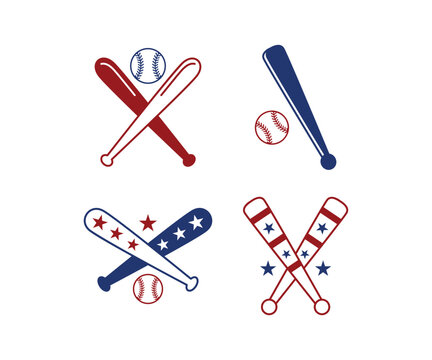 baseball stick with ball crossed combination with star vector icon design simple illustration collections sets