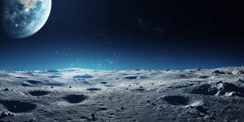 Breathtaking lunar landscape with craters and stars