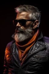 Obraz premium Stylish bearded man in leather jacket and sunglasses