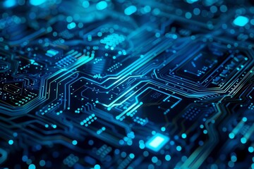The Blue technology background reveals an intricate circuit pattern that enhances modern digital devices, Sharpen with copy space
