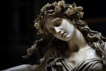 Sleeping beauty marble sculpture with floral crown