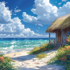 Beach Hut Background Illustration
