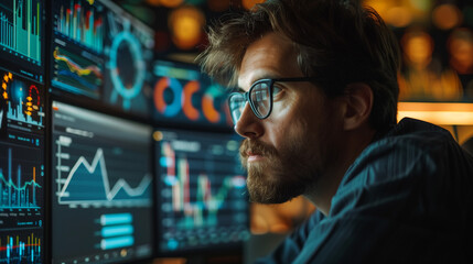 AI generative. Businessman analyst working with digital finance business data graph showing technology of investment strategy for perceptive financial business decision