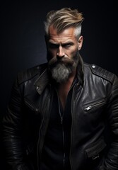 Obraz premium Rugged bearded man in leather jacket