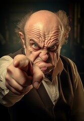Angry old man with wrinkled face and intense expression