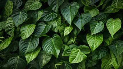 Tropical Fiddle Leaf Fig green leaves background, horizontal Top down view. close - up shot