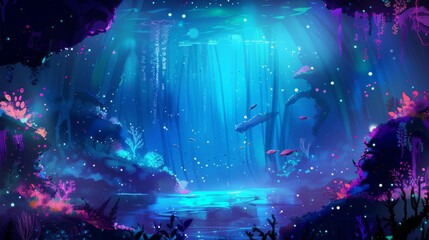 Mystical underwater oasis glowing with life and color