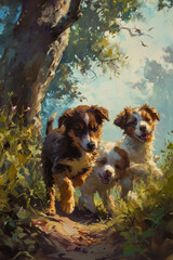  Joyful Puppies Playing in Forest Light