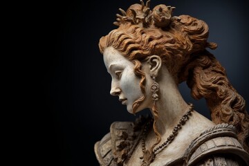 Ornate sculpted bust of a woman with curly hair