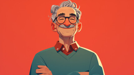 Fototapeta premium A cartoon man with glasses and a mustache is smiling