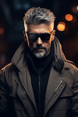 Obraz premium Mysterious man in dark coat and sunglasses