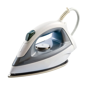 Side view of realistic colorful electric iron positioned vertically