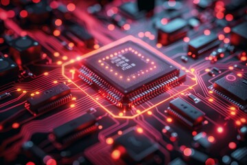 Fototapeta premium CPU processor microchip circuit board illustration created with generative ai