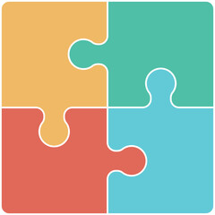 Four pieces puzzle or teamwork concept flat vector color icon 