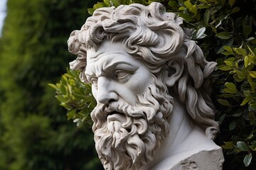 Naklejka premium Detailed stone sculpture of a bearded man in a garden