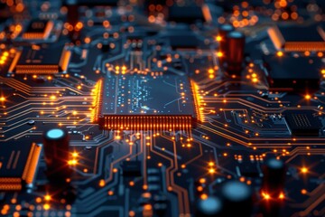 Obraz premium CPU processor microchip circuit board illustration created with generative ai