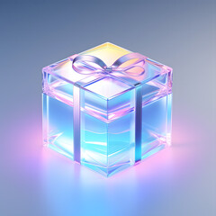 Digital technology 3d blue and white transparent glass gift box icon