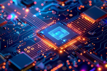 CPU processor microchip circuit board illustration created with generative ai