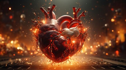 Artistic representation of cardiovascular health, heart pulsing with light